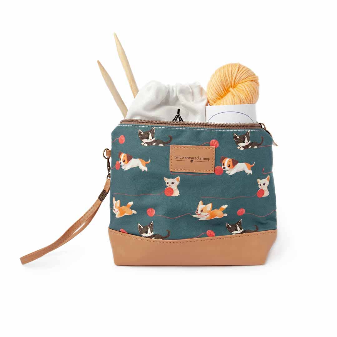 Mini Trinity Bag – Small Zippered Sock Project Bag - Cats & Dogs