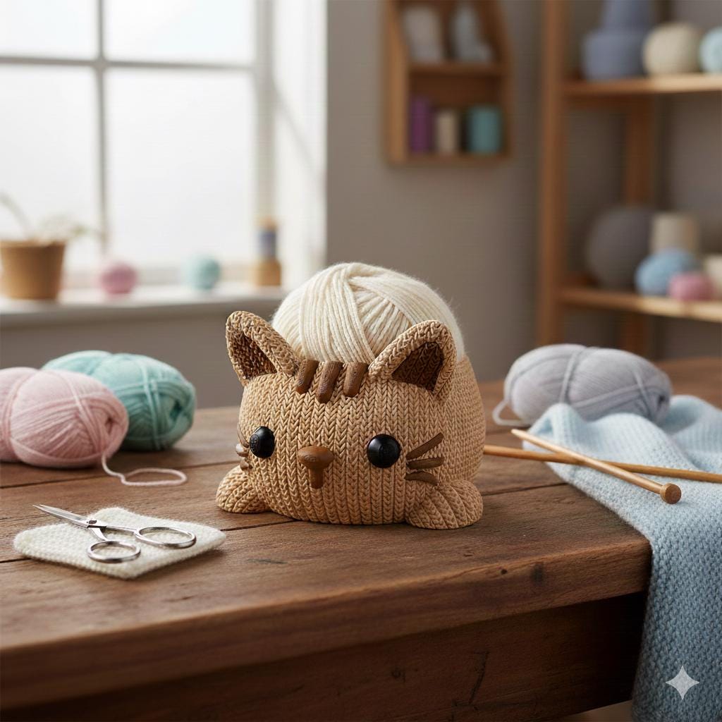 3D Printed Cat Yarn Bowl, Knit Texture, Crochet Knitting Gift