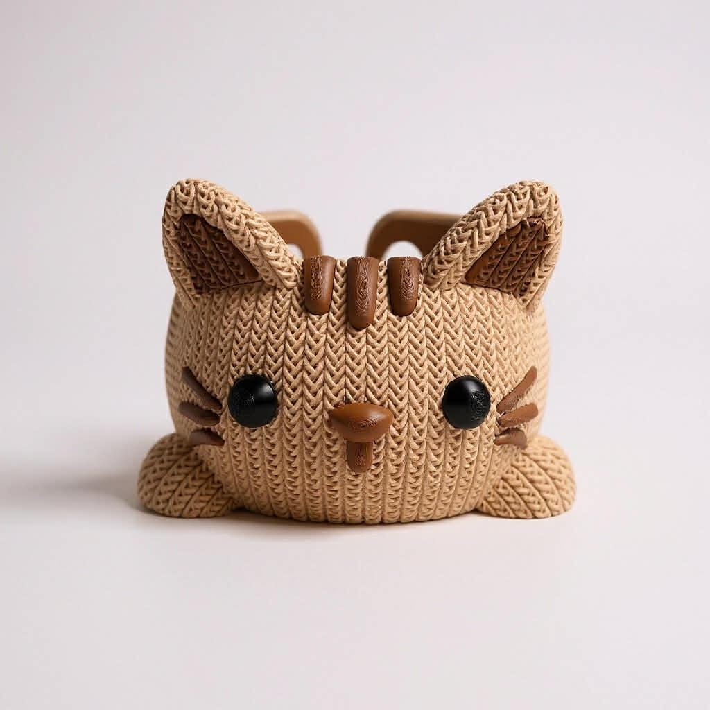 3D Printed Cat Yarn Bowl, Knit Texture, Crochet Knitting Gift