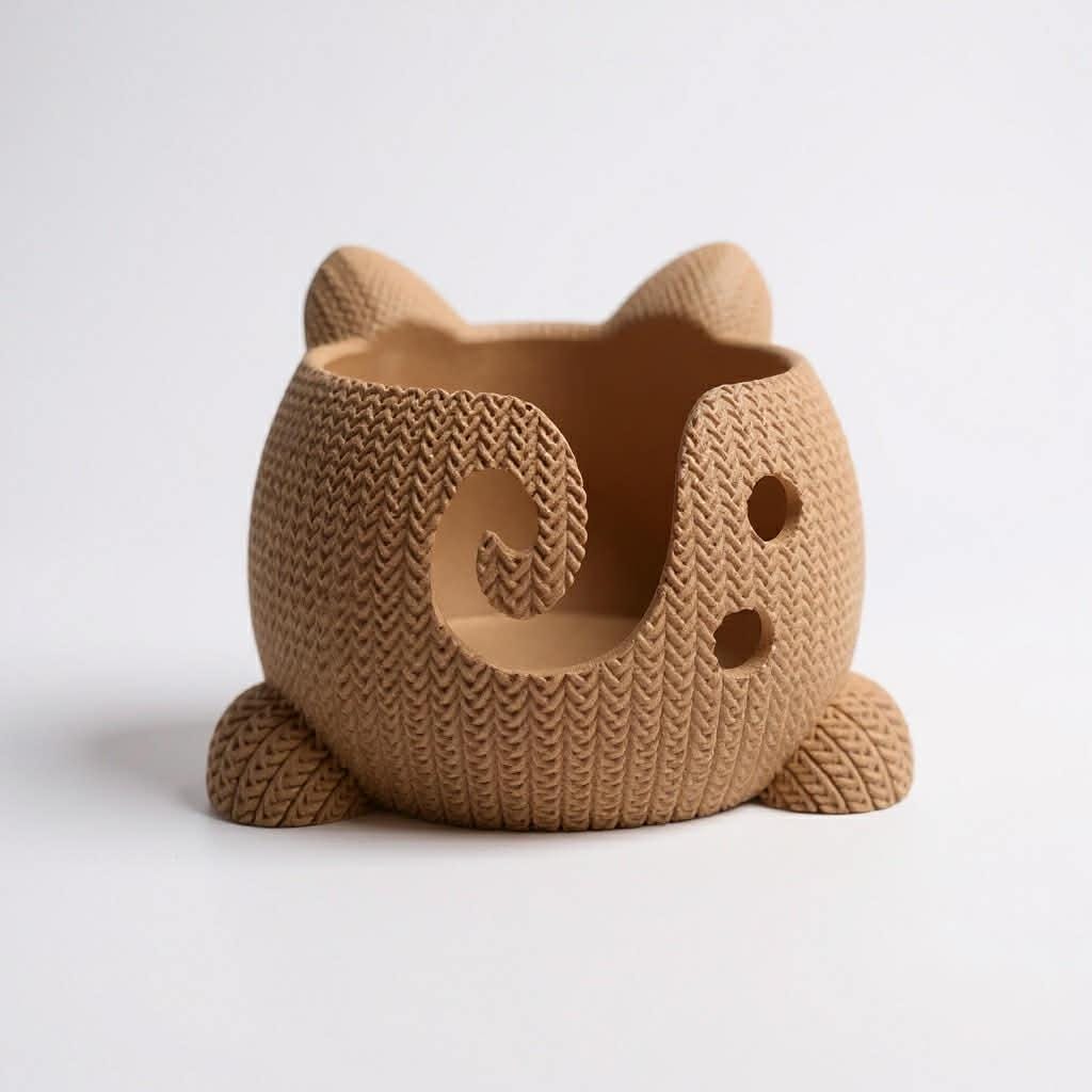 3D Printed Cat Yarn Bowl, Knit Texture, Crochet Knitting Gift