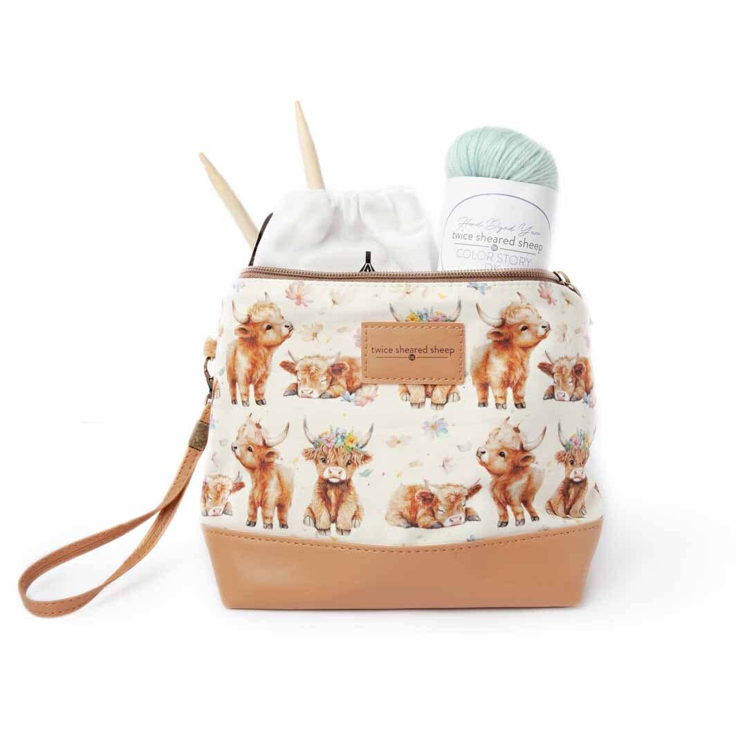 Mini sac Trinity – Petite pochette zippée pour projet tricot – Vache Highland Maisy