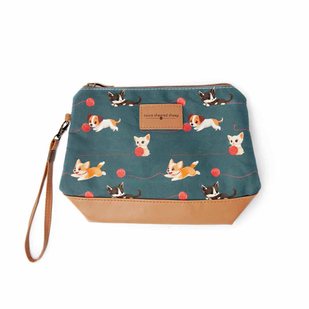 Mini Trinity Bag – Small Zippered Sock Project Bag - Cats & Dogs