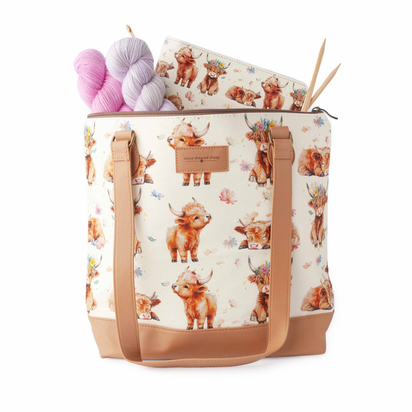Sac de projet de tricot zippé grand format – Vache des Highlands Maisy Mega Trinity Bag